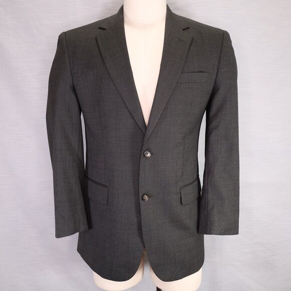 Jos A Bank Sport Coat Mens 41R Wool Gray Micro Plaid Lined Jacket Blazer - Picture 13 of 16